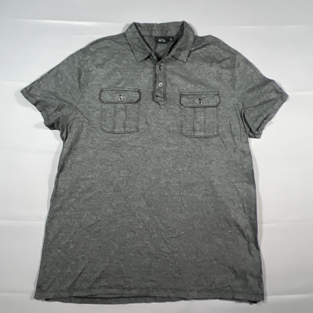 Apt. 9 Polo Shirt Mens XL Charcoal Gray Cotton Dual Chest Pockets Straight Hem